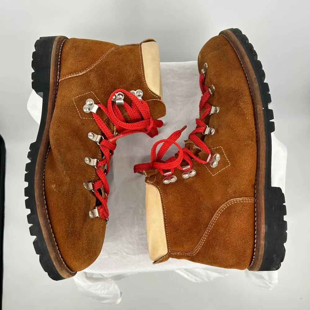 Vintage 70s Men's Brown Suede Mont Blanc Sherpa Lined Mountain Hiking Boots 13D - Picture 5 of 9